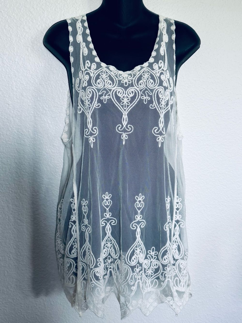 Lace Mesh Cream Cover Up Overlay Tank Top